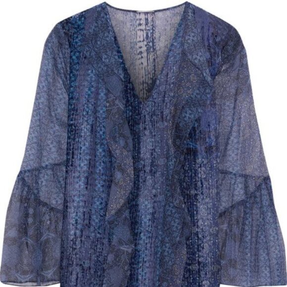 Elie Tahari Silk Ruffle Burnout Velvet Beverly Chiffon Blouse NWT - Picture 2 of 14